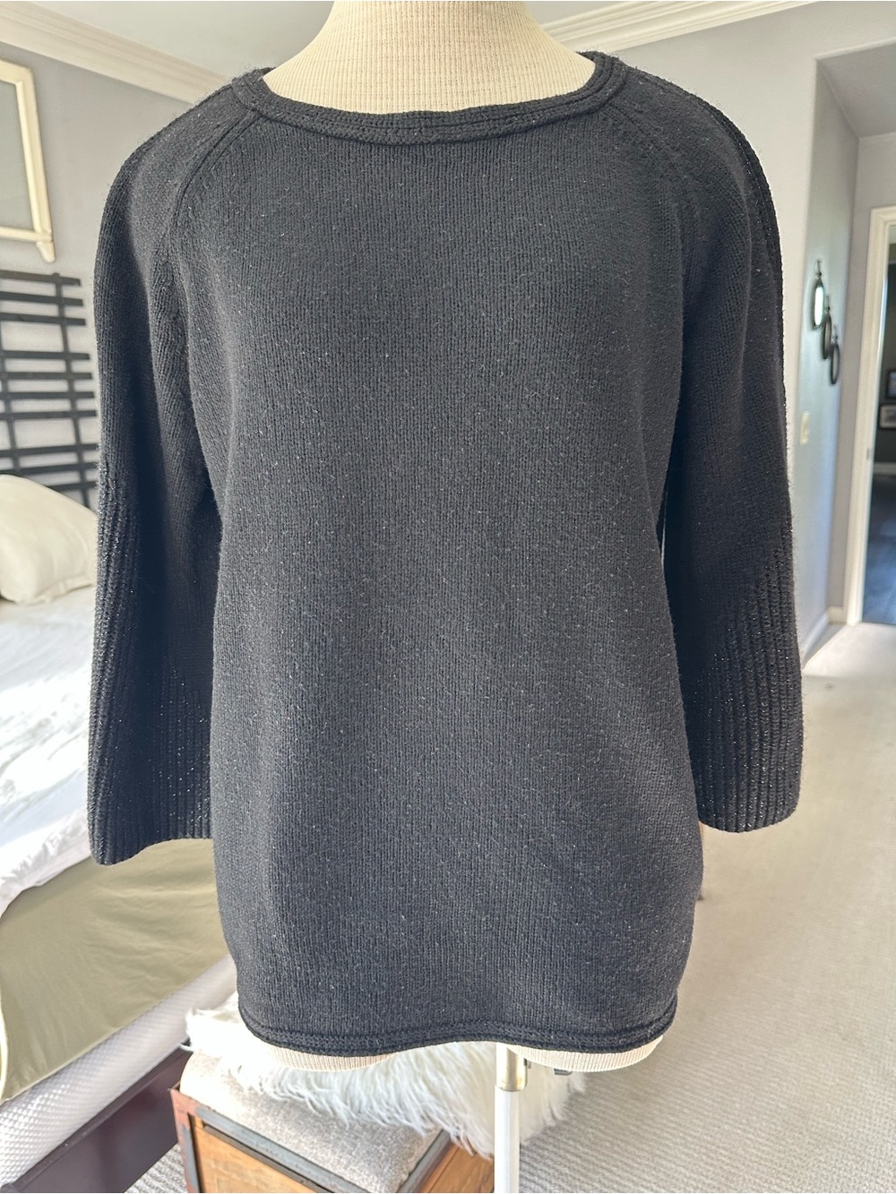 Chico’s black crewneck sweater with 3/4 sleeves, size large (2)